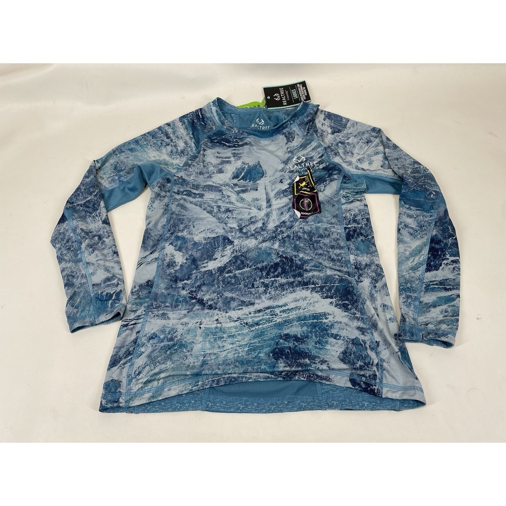 Realtree Fishing Backpaddle Blue Reversible‎ Long Sleeve Shirt Womens Size L